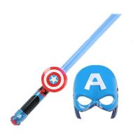 [99-10]万圣节儿童钢铁侠美国队长大蜂擎天柱动发光面具声光剑套装复仇者蜘蛛侠激光剑玩具 美国队长光剑+面具