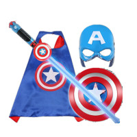 [99-10]万圣节儿童钢铁侠美国队长大蜂擎天柱动发光面具声光剑套装复仇者蜘蛛侠激光剑玩 美队[光剑+面具+盾牌+披风]