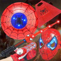 [99-10]万圣节儿童钢铁侠美国队长大蜂擎天柱动发光面具声光剑套装复仇者蜘蛛侠激光剑玩具 蜘蛛侠五件套