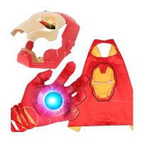 [99-10]万圣节儿童钢铁侠美国队长大蜂擎天柱动发光面具声光剑套装复仇者蜘蛛侠激光剑 钢铁侠[可打开面具+手套+披风]
