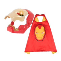【99-10】万圣节儿童钢铁侠美国队长大蜂擎天柱动发光面具声光剑套装复仇者蜘蛛侠激光剑玩具 钢铁侠【可打开面具+披风】