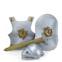 万圣节盔甲铠甲勇士金龙盔甲可穿儿童节演出道具刀剑玩具盾牌套装 银色金龙战甲