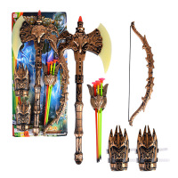 万圣节铠甲勇士儿童玩具罗马勇士盔甲铠甲可穿刀剑玩具盾牌套装武士面具儿童节演出道具弓箭吸盘射击玩 弓箭套装[会发光带声音]