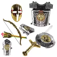 万圣节铠甲勇士儿童玩具罗马勇士盔甲铠甲可穿刀剑玩具盾牌套装武士面具儿童节演出道具弓箭吸盘射击玩 西洋战具套装带声音会发光