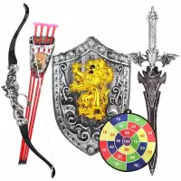 万圣节铠甲勇士儿童玩具罗马勇士盔甲铠甲可穿刀剑玩具盾牌套装武士面具儿童节演出道具弓箭吸盘射击玩具 龙头弓箭套装+吸盘