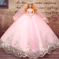 [99-10]儿童换装芭芘比娃娃套装大礼盒婚纱公主女孩儿童衣服洋娃娃玩具3D 可拆卸婚纱粉色金发
