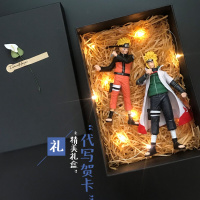 火影忍者手办 Q版鸣人卡卡西佐助公仔 模型 手办摆件全套 鸣人+四代火影(带底座) 公仔+礼盒+贺卡(代写贺卡)