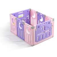 可折叠围栏儿童爬行垫护栏宝宝学步游戏家用室内加高婴幼儿防护栏组合 粉紫加固可折叠款(18+2)送爬行垫海洋球