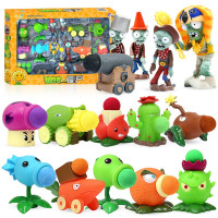 植物大战僵尸玩具2全套豌豆寒冰射手公仔玩具咬手玩具食人花软胶玩偶摆件可发射软弹儿 10植物+4僵尸+加农炮686-31A