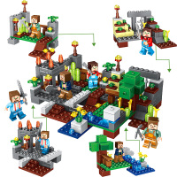 群隆我的世界男孩小颗粒拼装积木玩具方块世界拼插积木 QL0506小镇组合4合1