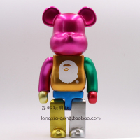 bearbrick积木熊bape25周年flyboy shark鲨鱼金属色公仔 手办摆件