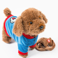 儿童电动毛绒玩具狗狗会唱歌会叫电子机器狗仿真泰迪牵绳走路小狗123 棕色蓝色衣服 充电动嘴120首+学说话+调音量+豪礼
