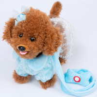 儿童电动毛绒玩具狗狗会唱歌会叫电子机器狗仿真泰迪牵绳走路小狗12345岁 灰色花边 动嘴120首歌+学说话+调音量+豪礼