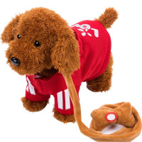 儿童电动毛绒玩具狗狗会唱歌会叫电子机器狗仿真泰迪牵绳走路小狗12345岁男孩女孩玩具 红色泰迪 72首歌+