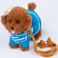 儿童电动毛绒玩具狗狗会唱歌会叫电子机器狗仿真泰迪牵绳走路小狗12345岁男孩 蓝色海军 180首歌+动嘴+内存下载+豪礼