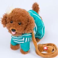 儿童电动毛绒玩具狗狗会唱歌会叫电子机器狗仿真泰迪牵绳走路小狗12345岁 绿色海军 180首充电版+动嘴+内存下载+豪礼