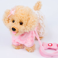儿童电动毛绒玩具狗狗会唱歌会叫电子机器狗仿真泰迪牵绳走路小狗12345岁男孩女孩玩具 粉色花边 72首歌+