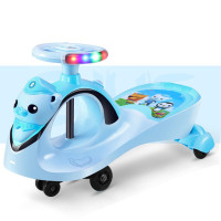 儿童扭扭车女男宝宝婴儿玩具溜溜车带音乐静音万向轮摇摆车0-1-2-3岁 小纵队蓝普通轮+方向盘音乐灯光