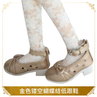 多丽丝凯蒂娃娃鞋子60厘米BJD娃娃换装皮鞋3分体SD娃娃定制高跟鞋 金色镂空蝴蝶结低跟鞋