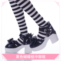 多丽丝凯蒂娃娃鞋子60厘米BJD娃娃换装皮鞋3分体SD娃娃定制高跟鞋 黑色蝴蝶结中跟鞋