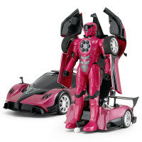 星辉 rastar帕加尼 遥控一键变形汽车模型 儿童玩具机器人战警1:14车模男孩子 玫红色
