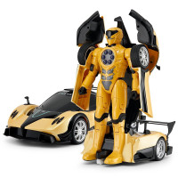 星辉 rastar帕加尼 遥控一键变形汽车模型 儿童玩具机器人战警1:14车模男孩子 黄色