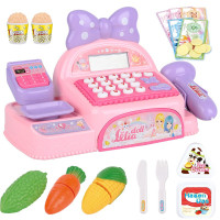乐吉儿超市收银机儿童玩具仿真过家家情景玩具套装购物车公主小熊收银机 粉色收银机T048