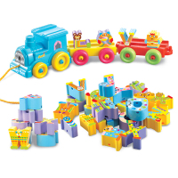 南国婴宝趣味字母小火车积木早教玩具拼插拖拉儿童玩具 趣味字母火车蓝色车头