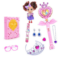 儿童魔法棒玩具巴啦啦小魔仙魔法棒儿童公主发光音乐巴拉巴拉娃娃手提袋投影闪玩具女孩头饰儿童 12件套粉色(魔法棒+魔法书)