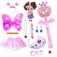 儿童魔法棒玩具巴啦啦小魔仙魔法棒儿童公主发光音乐巴拉巴拉娃娃手提袋投影闪玩具女孩头饰儿童 13件套粉色偏浅