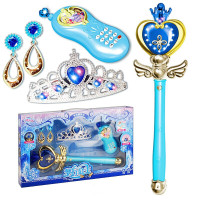 儿童魔法棒玩具梦幻儿童音乐魔法棒公主礼盒装 魔法棒装扮套装[蓝色]