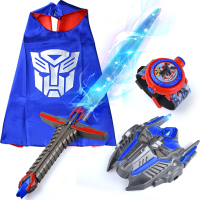 金刚变形塑料宝剑刀玩具儿童万圣节表演舞会道具装扮 蓝剑+面具+披风