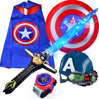 金刚变形塑料宝剑刀玩具儿童万圣节表演舞会道具装扮 美队光剑+盾牌+披风+面具