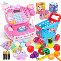 儿童收银机玩具带购物车购物篮仿真超市过家家玩具女孩宝宝收银台2-3-6岁 兔子超市收银机(配送水果+购物车)