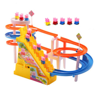 儿童节小猪佩奇爬楼梯玩具大号电动音乐滑梯灯光轨道 大号双楼梯配9只小猪