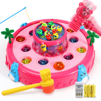打地鼠玩具儿童敲击玩具钓鱼玩具男孩女孩电动幼儿一岁宝宝玩具1-2-3-6岁 （配2锤+充电）钓鱼打地鼠游戏机粉色
