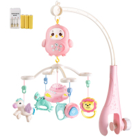 婴儿床铃音乐旋转宝宝玩具床头铃儿童幼儿摇铃挂件0-1岁 [6128个早教内容]萌趣小鸟床铃-充电版粉色