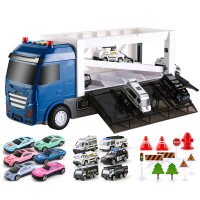 儿童玩具车男孩女孩1-3-4-6岁小孩小汽车模型套装 警察主题滑道货柜车（含12只合金小车+11个路标）