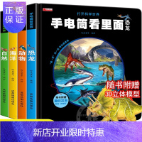 惠典正版手电筒看里面4册 科普绘本透视手电筒里看百科全书幼儿早教书籍儿童翻翻书3-6岁动物植物恐龙自然海洋