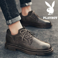 花花公子男鞋2022新款秋季休闲皮鞋男士夏季厚底低帮英伦风马丁靴