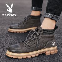 花花公子男鞋2022春季高帮马丁靴男士休闲皮鞋百搭潮流板鞋子