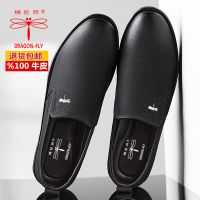 蜻蜓牌男鞋商务休闲皮鞋男皮韩版2020秋套脚加绒棉鞋男