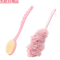 搓澡神器洗澡刷子后背刷长柄搓泥软毛沐浴刷强力搓背搓澡巾沐浴花 粉色（浴刷+浴花）
