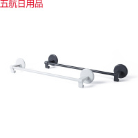 毛巾架免打孔卫生间浴室吸盘挂架浴巾架子北欧简约创意单杆毛巾杆 两个装白色+黑色