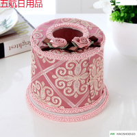 新款创意田园欧式布艺纸巾盒 环保抽纸盒 家居车用 客厅多功能收纳盒e 如意皮红圆筒