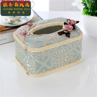 田园 欧式蕾丝面包式布艺纸巾盒卷纸抽餐巾套家居车用抽纸盒 银色如意绿小盒