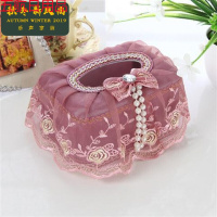 田园 欧式蕾丝面包式布艺纸巾盒卷纸抽餐巾套家居车用抽纸盒 西瓜红低调皮红小盒