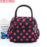 手提包女布包加厚大容量便当包饭盒袋防水中年拎袋小布包 黑色玫大圆