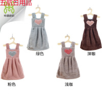 浴室擦手毛巾挂式可爱厨房擦手巾裙子加厚珊瑚绒吸水小毛巾抹布批发 【心形款】深咖+绿色