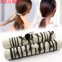 扎头发圈绳成人橡皮筋女饰品套装学生网红卡子韩版刘海神器像 【毛球24件套】-纯黑色